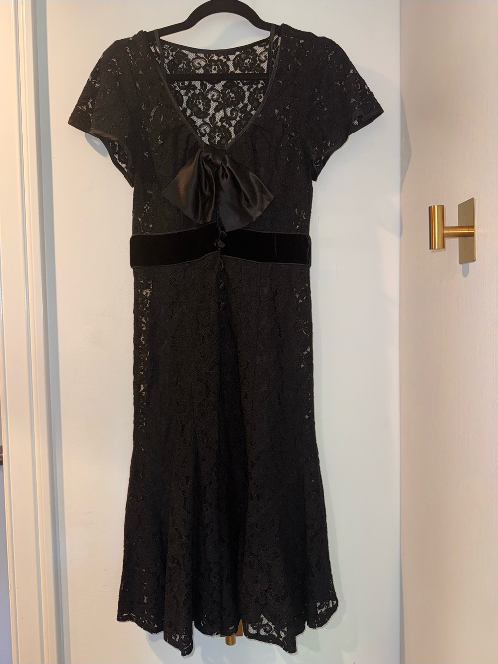 Nanette Lepore Black Lace Midi Dress with Satin Bow